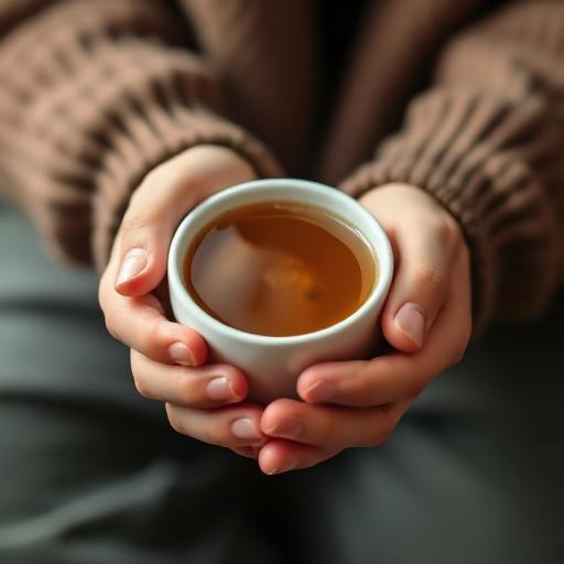 Hands holding a warm cup of tea